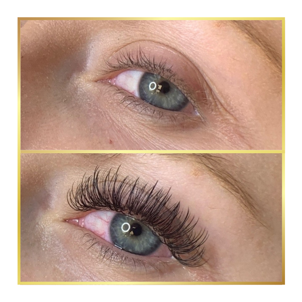 before and after hybrid lash extensions